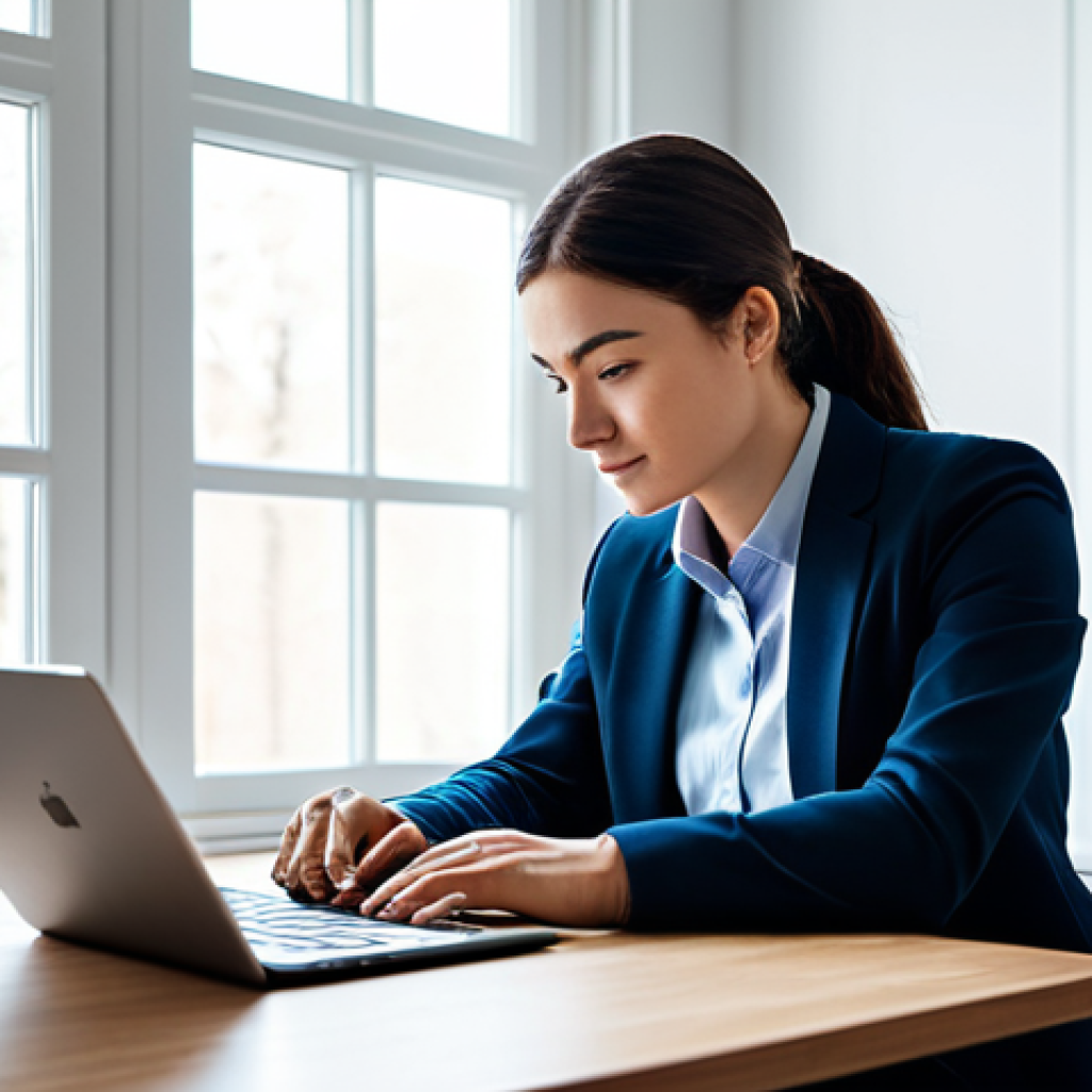 A professional individual, fully clothed in modest business casual attire, is seated at a sleek modern desk in a bright, minimalist home office. The person is deeply engrossed in learning on a laptop, surrounded by educational books and a tablet displaying data analytics. Soft, natural light streams through a large window, illuminating the scene. The atmosphere is calm and focused, symbolizing personal growth and future investment. The subject has perfect anatomy, correct proportions, well-formed hands, proper finger count, and a natural pose. This image is safe for work, appropriate content, fully clothed, and professional.
